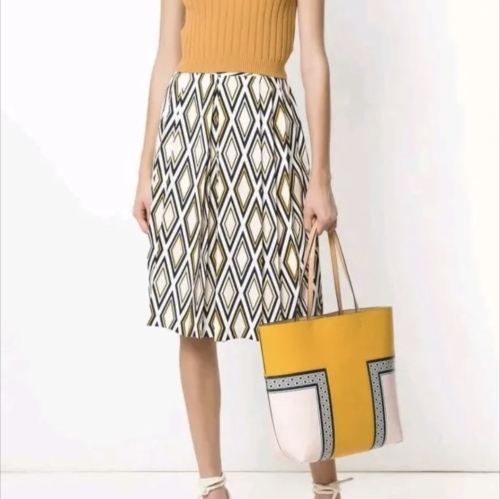 Tory Burch Faye Pleated Culottes Multicolor Diamond Print Size 2 Retails $398